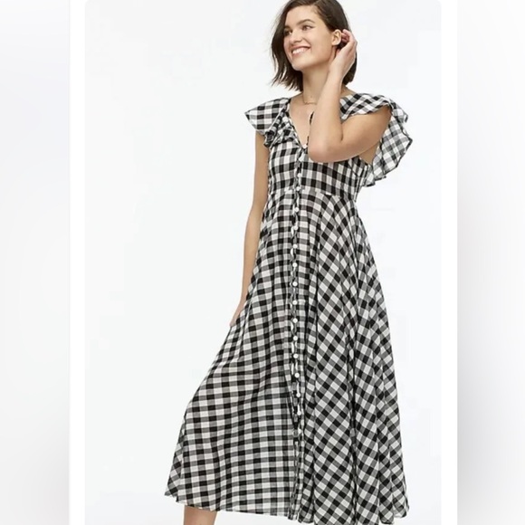 J. Crew Dresses & Skirts - J. Crew Beachwear Button Front Ruffle Dress Black and White Gingham Sz med